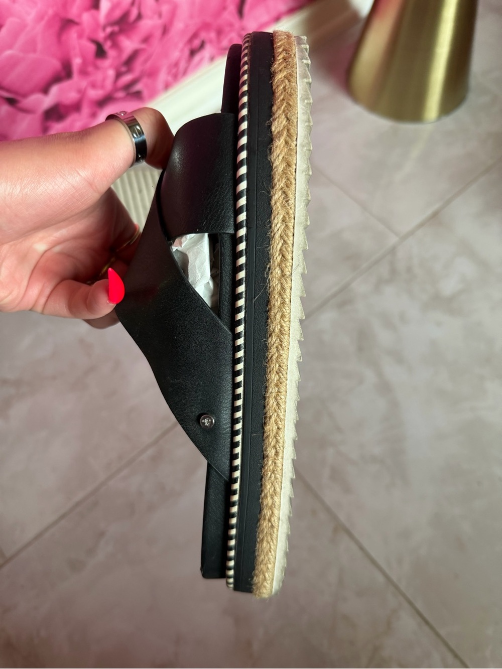 Sam Edelman Black Leather Crisscross Espadrille Slide Sandals - Picture 10 of 12